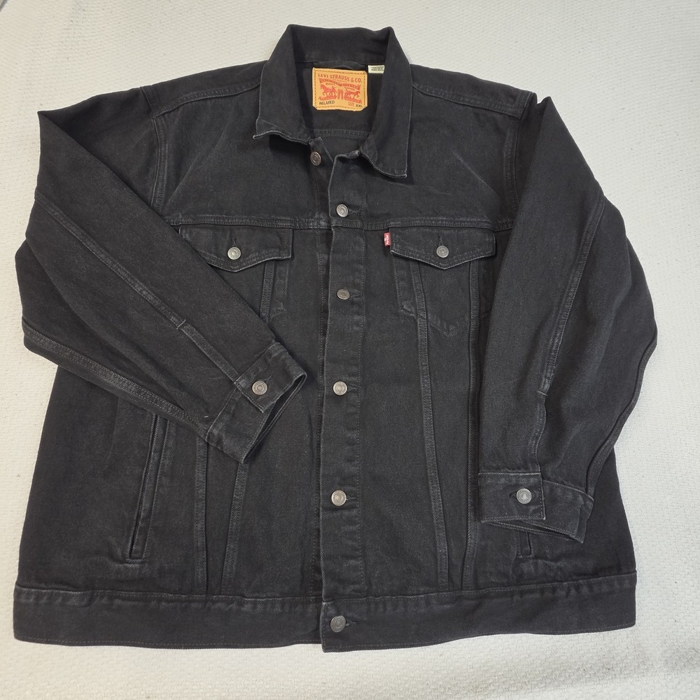 Levis Black Denim Trucker Jacket Mens XXL Relaxed Fit Button Front Jean Coat